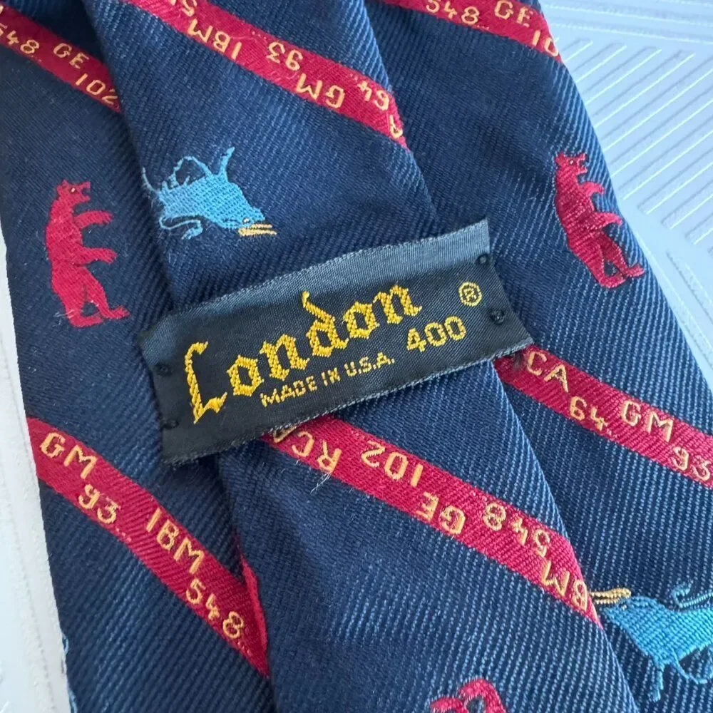 Vintage Stock Market Silk Novelty Tie Bears Bulls London Motif USA